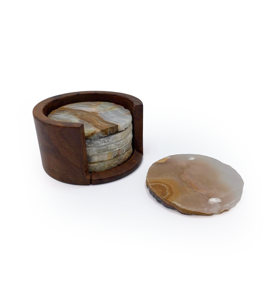 Coaster Set with Wooden Holder