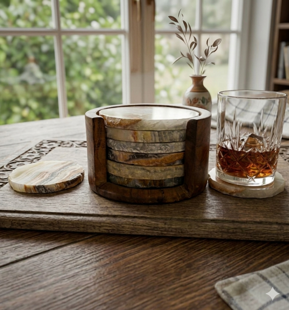 Coaster Set with Wooden Holder