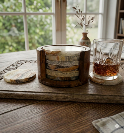 Coaster Set with Wooden Holder