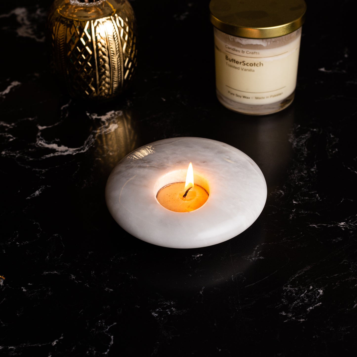 Pure Ziarat White Marble Candle Holder