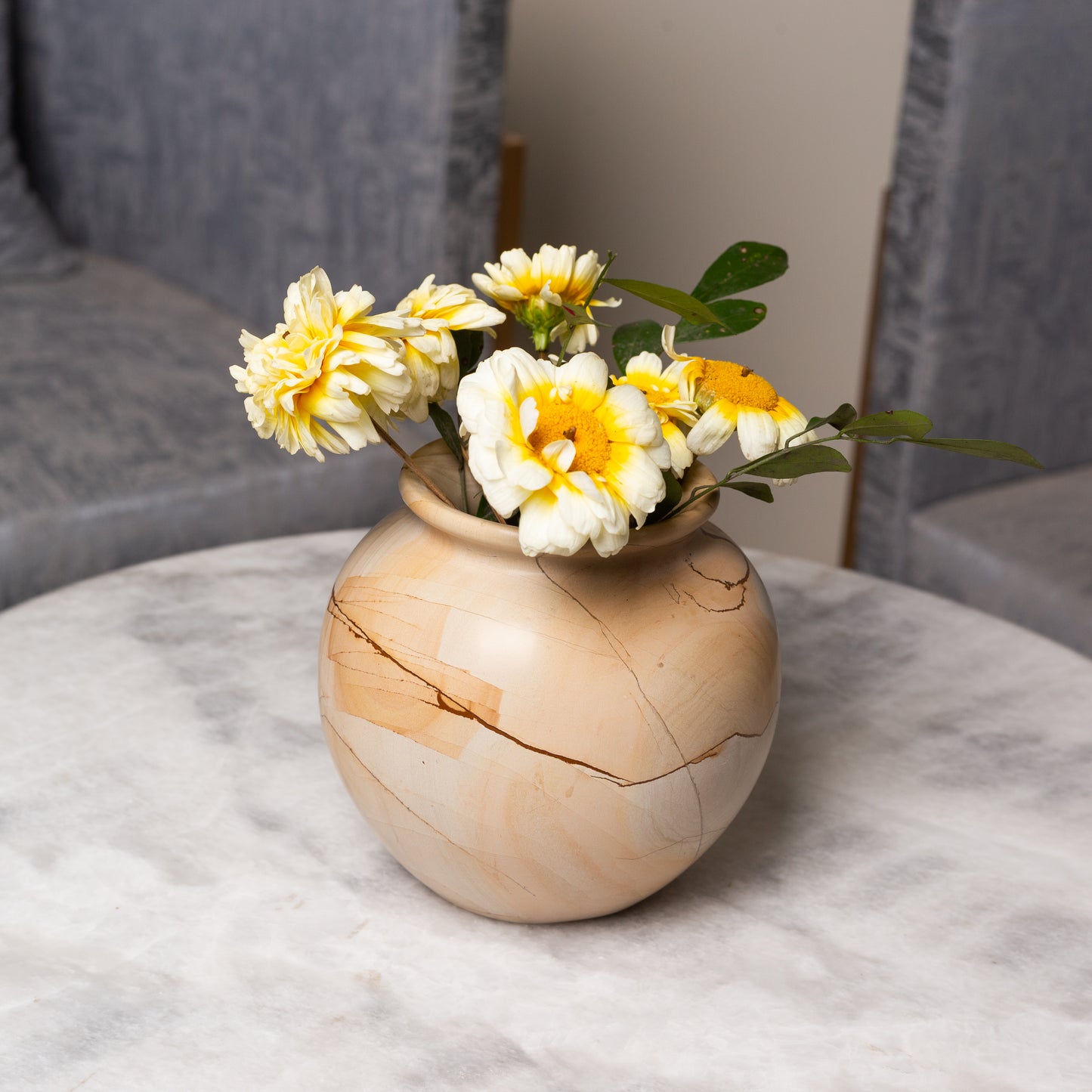 Burma Teak Marble Flower Pot